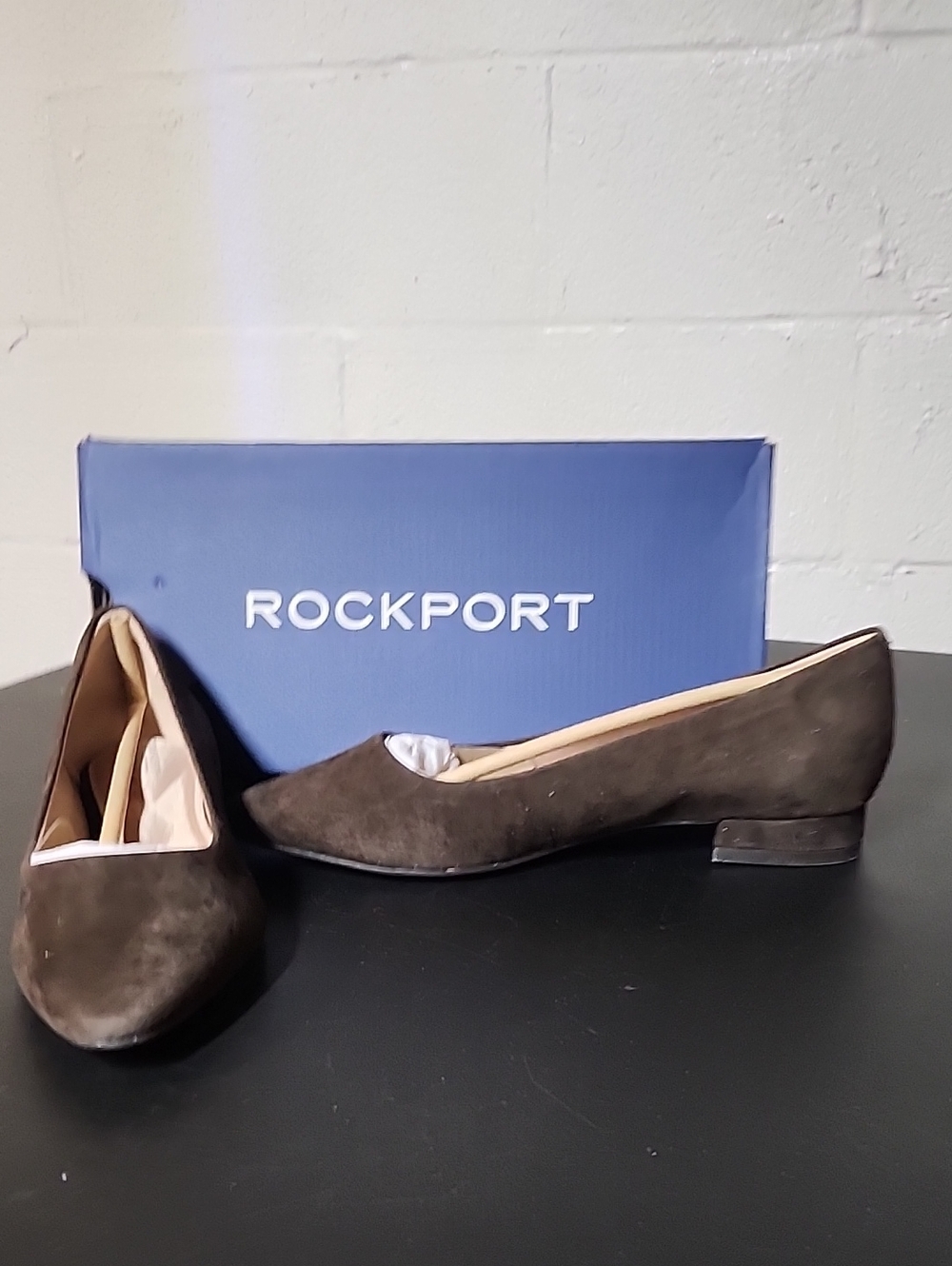 Rockport Tessa Brown Suede Low Block Heel Flats